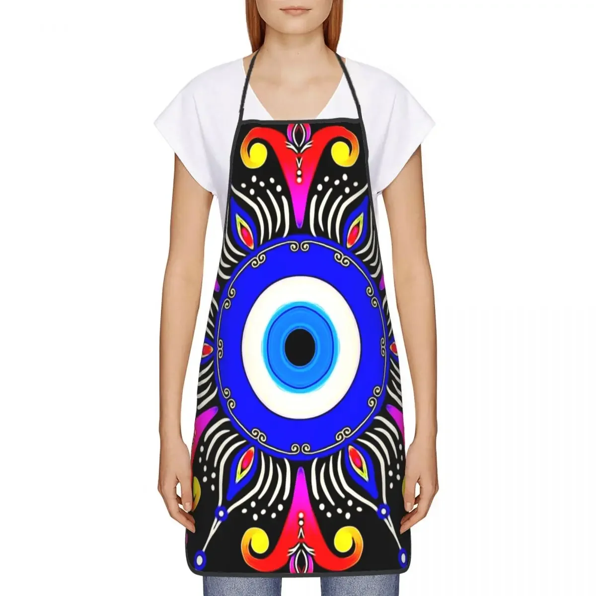 Unisex Nazar Boncuk Evil Eye Amulet Bib Apron Adult Women Men Chef Tablier Cuisine for Kitchen Cooking Turkish Talisman Baking