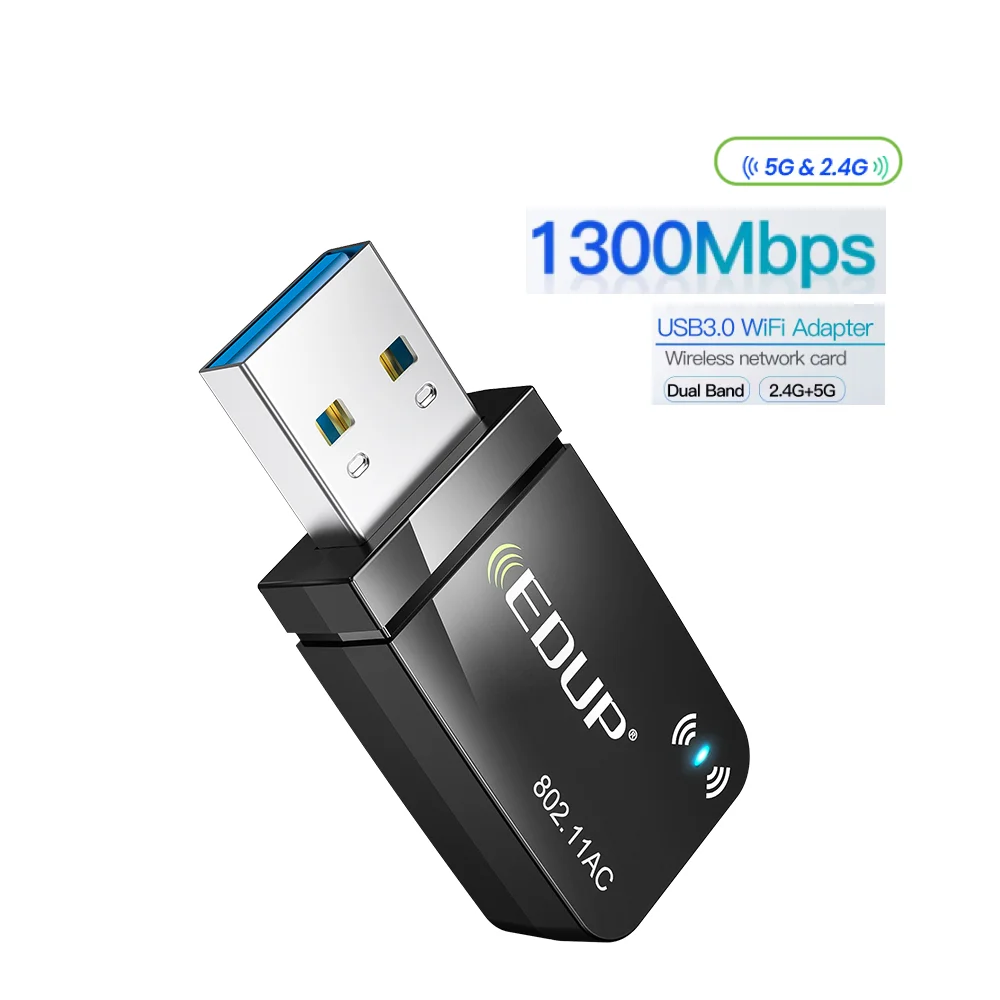 EDUP 1300Mbps Wifi Adapter USB3.0 WiFi Wireless Network WiFi Card Mini Portable 5G&2.4G WiFi USB Ethernet for PC Laptop Desktop