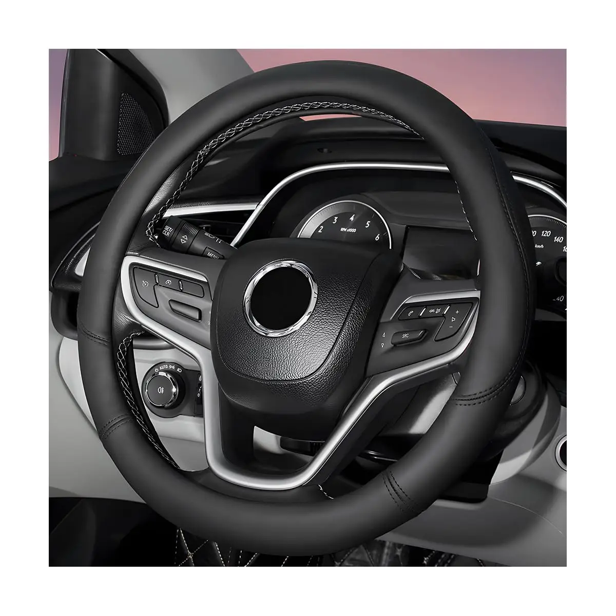

Car steering wheel cover made of ultra-fine fiber leather and silicone, 38cm, universal for automotive SUV Caravan, 1x, black