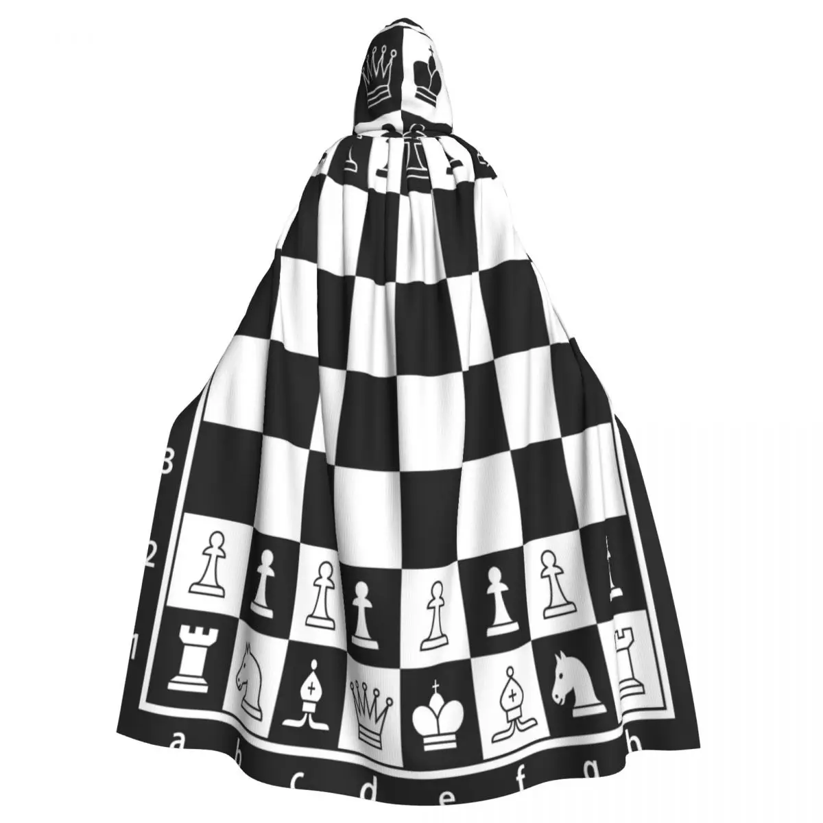 Adult Cloak Cape Hooded Black And White Chess Board Medieval Costume Witch Wicca Vampire Elf Purim Carnival Party