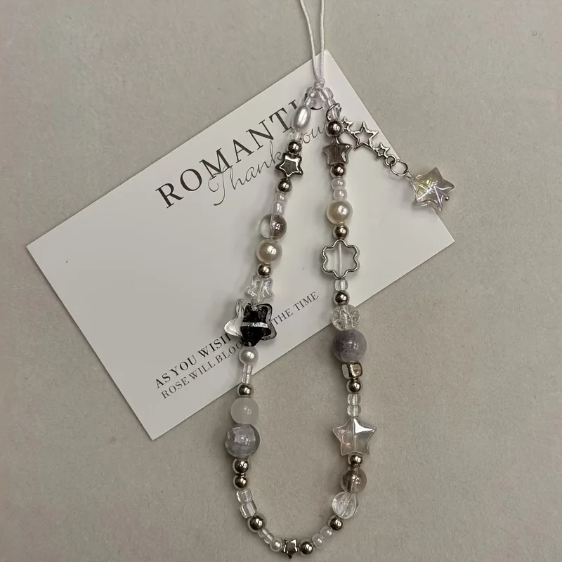 Fashion Silver Star Pearl Beaded Phone Strap Charm