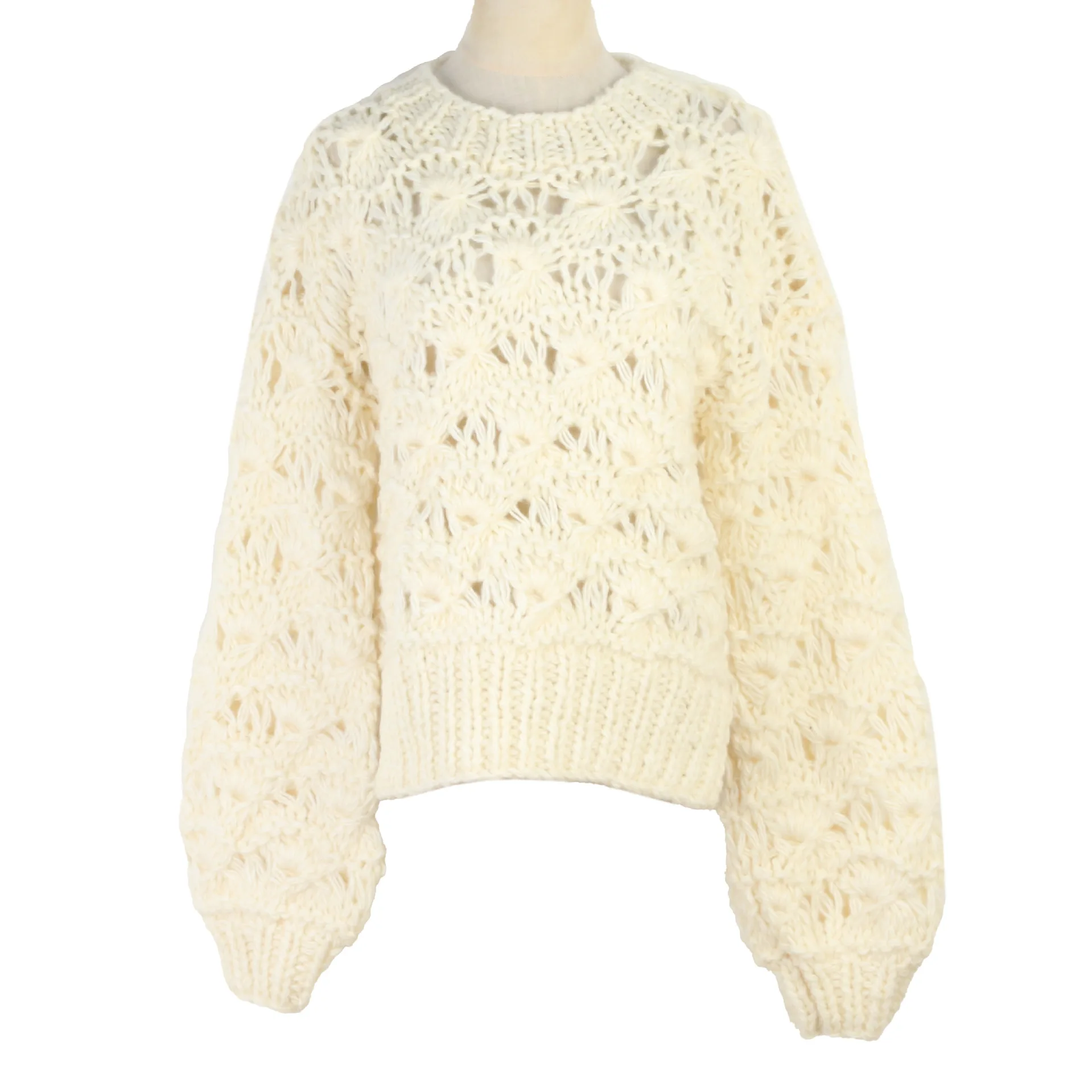 

TIYIHAILEY Knitting Crochet Coat Women Hand Made Autumn Outerwear Full Lantern Sleeve Loose Coat Sweaters Custom Made Beige