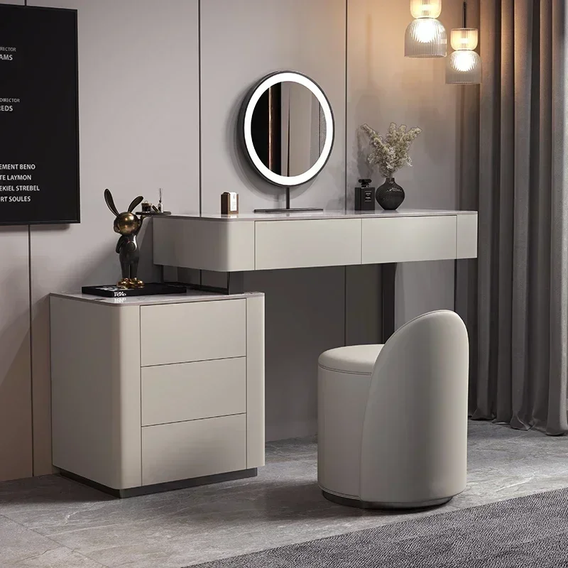 Wood Modern Dresser Drawers Luxury Aesthetic Led Mirror Makeup Dressing Table Bedroom Storage Tocador Maquillaje Salon Furniture