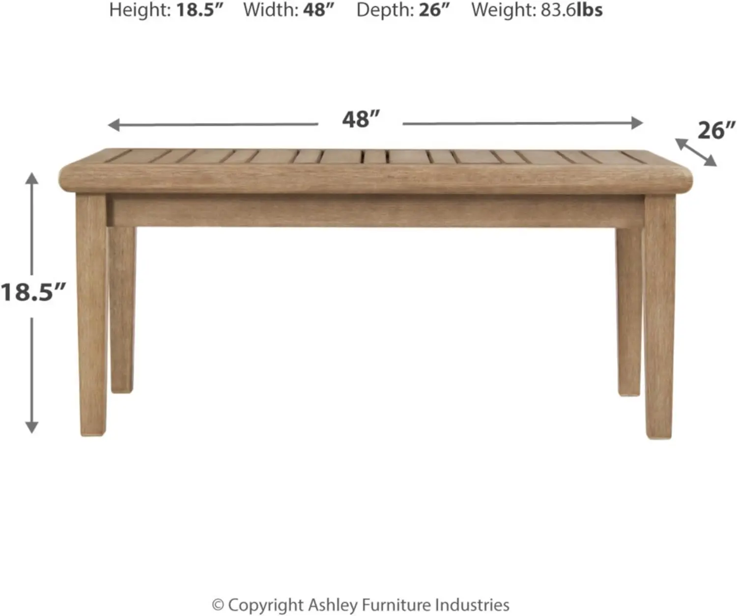 Kenmerkend Ontwerp Door Ashley Outdoor Rechthoekige Eucalyptus Houten Salontafel Met Lamelblad, Beige