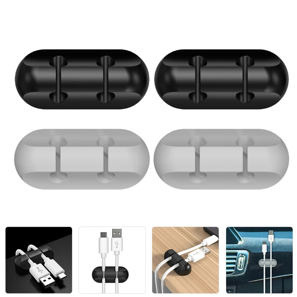 

4 Pcs Cable Manager Silica Gel Reusable Desk Tidy Holders Wire Self Adhesive Cord Clips Organizer Cable Management