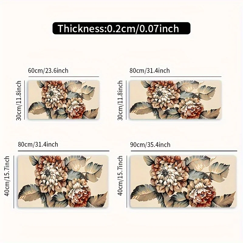 حصيرة مكتب كبيرة جدًا ذات طابع زهور، وسادة ماوس مطاطية متينة مضادة للانزلاق، خياطة حافة دقيقة، زهرة ملونة عالية الوضوح