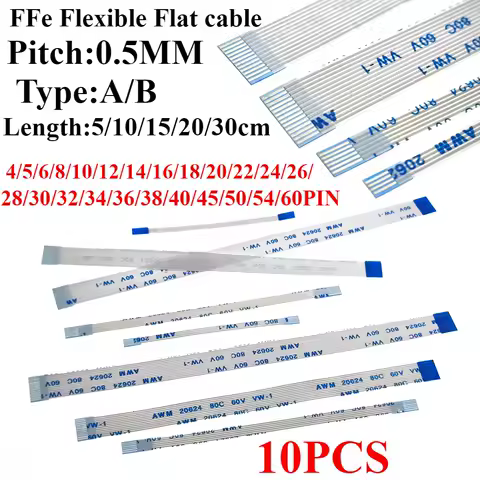 10PCS FFC FPC AWM 20624 80C 60V VW-1 Flat Flexible Cable 0.5MM 4 5 6 8 10 12 14 16 18 20 24 26 30 32 34 36 38 40 45 50 54 60 Pin