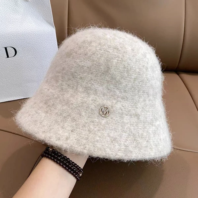 2025 مصمم م الصوف قبعة بحافة دافئة للنساء موضة صياد الشتاء Ins موضة السيدات رقيق بنما قبعات جرس حافة مستديرة #3