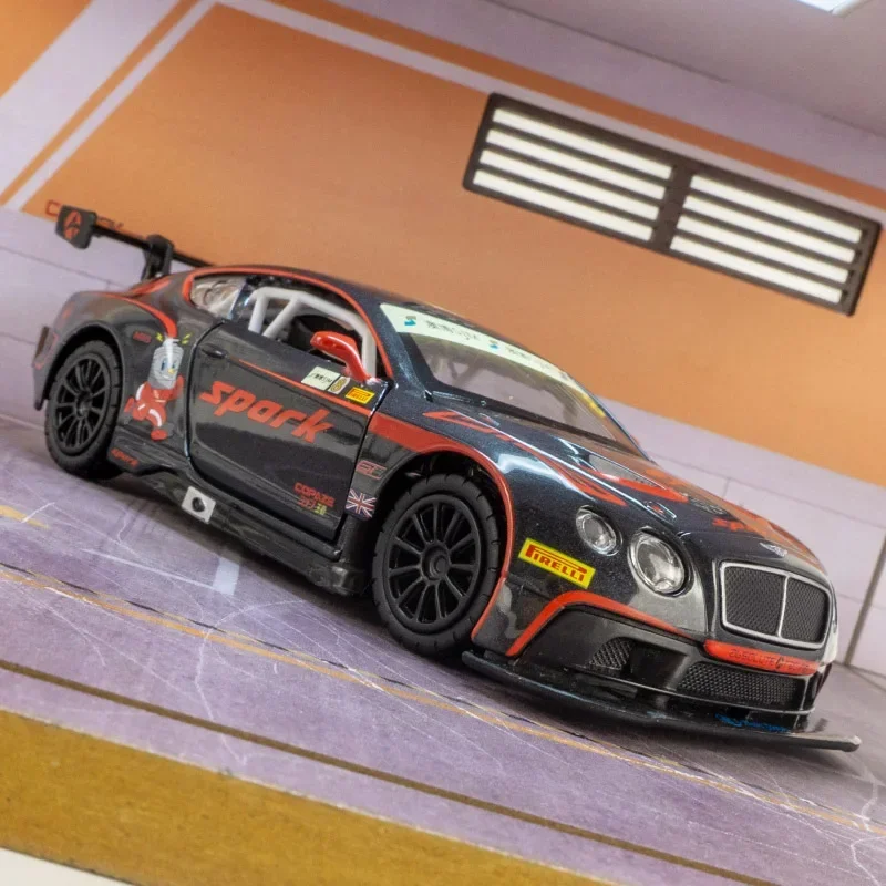 Bentley Continental GT3 Modèle de voiture de course de sport en alliage moulé sous pression, jouet en métal, véhicule, son et lumière, dos côtelé, cadeaux pour enfant, 1:32