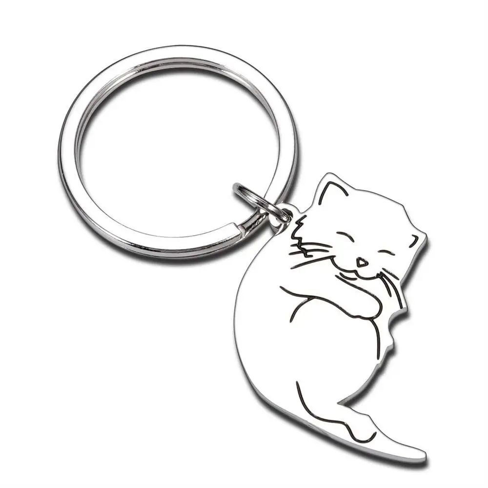 Hug Cat Couple Keychain Stainless Steel Hanging Jewelry Matching Cat Key Ring Patchwork Cute Lovers Keyring Husband Wife