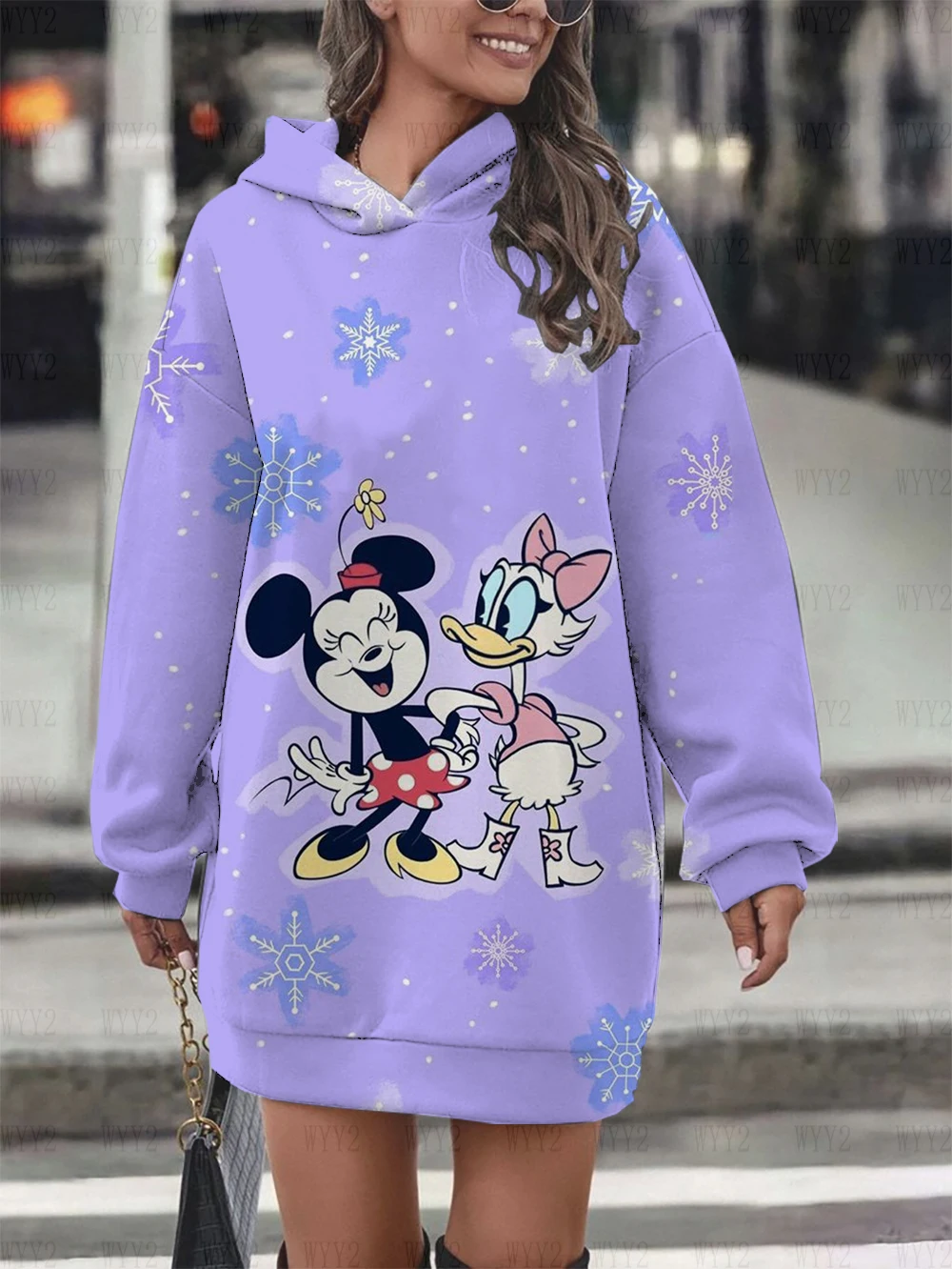 Women\'s Clothing Disney Christmas Collection Mickey Print Long Sleeve Pullover Sweatshirt Dress Casual Fashion Ladies Street Top