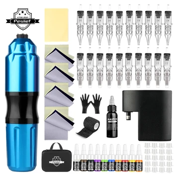 완벽한 문신 키트 무선 문신 기계 키트 회전식 문신 기계 키트 20 문신 카트리지 바늘 문신 키트 전원 공급 장치