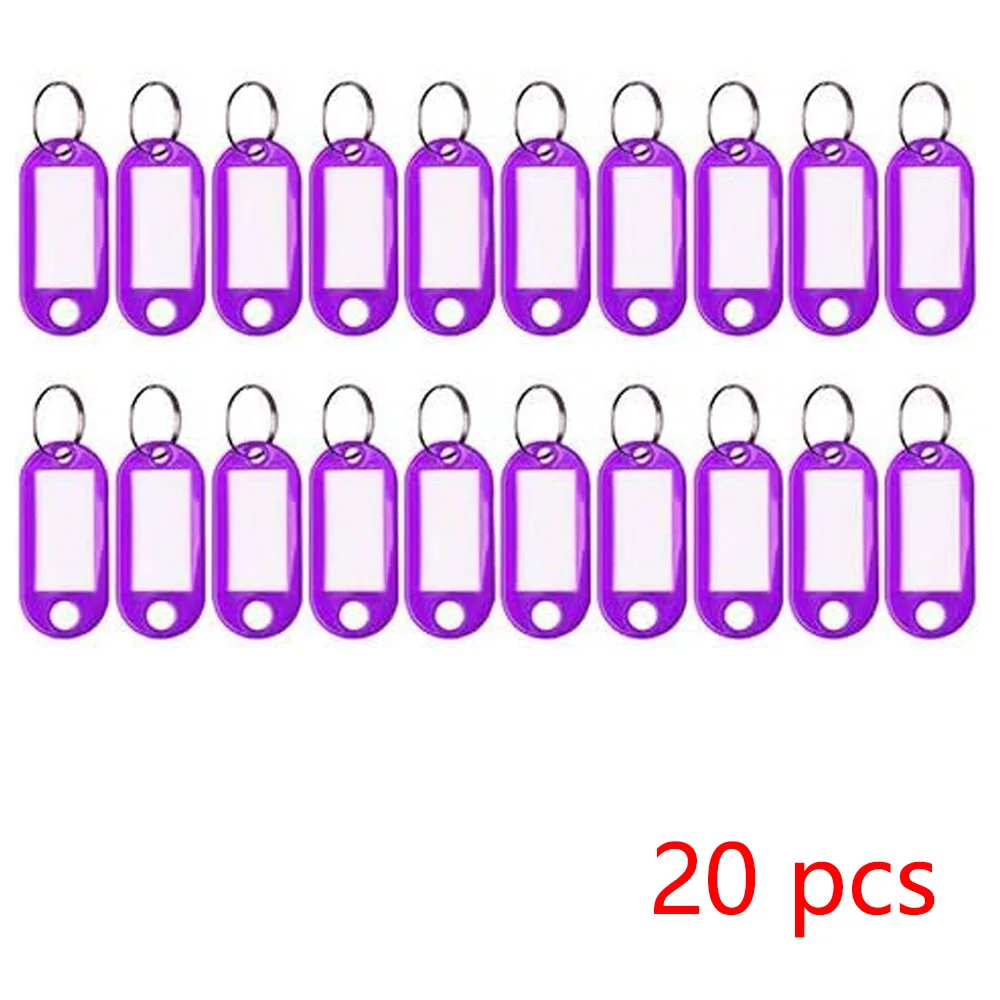 20/100 Stück Schlüsselanhänger, beschriftbarer Kunststoff-DIY-Namensring für Gepäck, Papieretiketten, Schlüsselanhänger, Koffer, Haustiermarkierungen, Zubehör, mehrfarbig