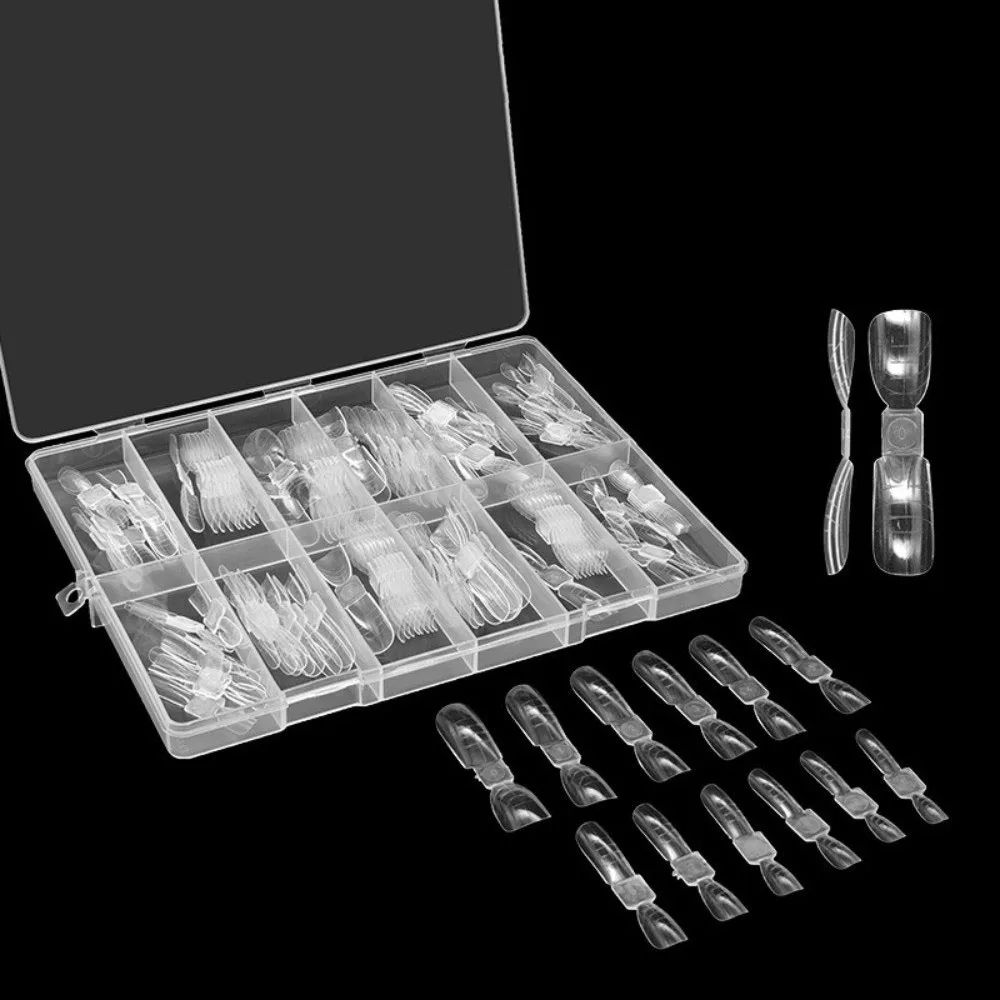 120pcs/150pcs Square Sandwich Nail Forms Almond Shape No-Trace Double-Sided Fake Nails Clear Extension Ultra-Thin False Nails