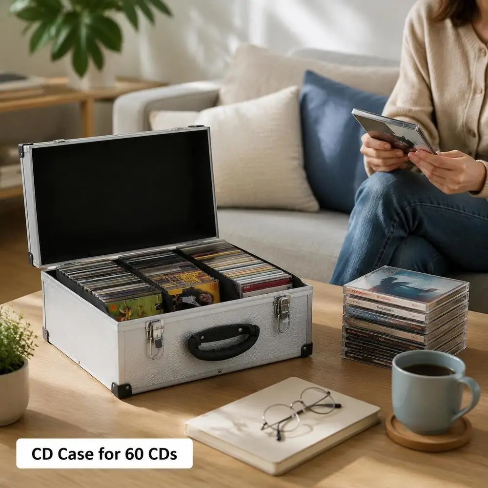 Holz-CD-Koffer mit ABS-Schicht und Aluminiumbeschichtung für 60 CDs, robust mit verstärkten Ecken und herausnehmbaren Einsätzen, verschließbar