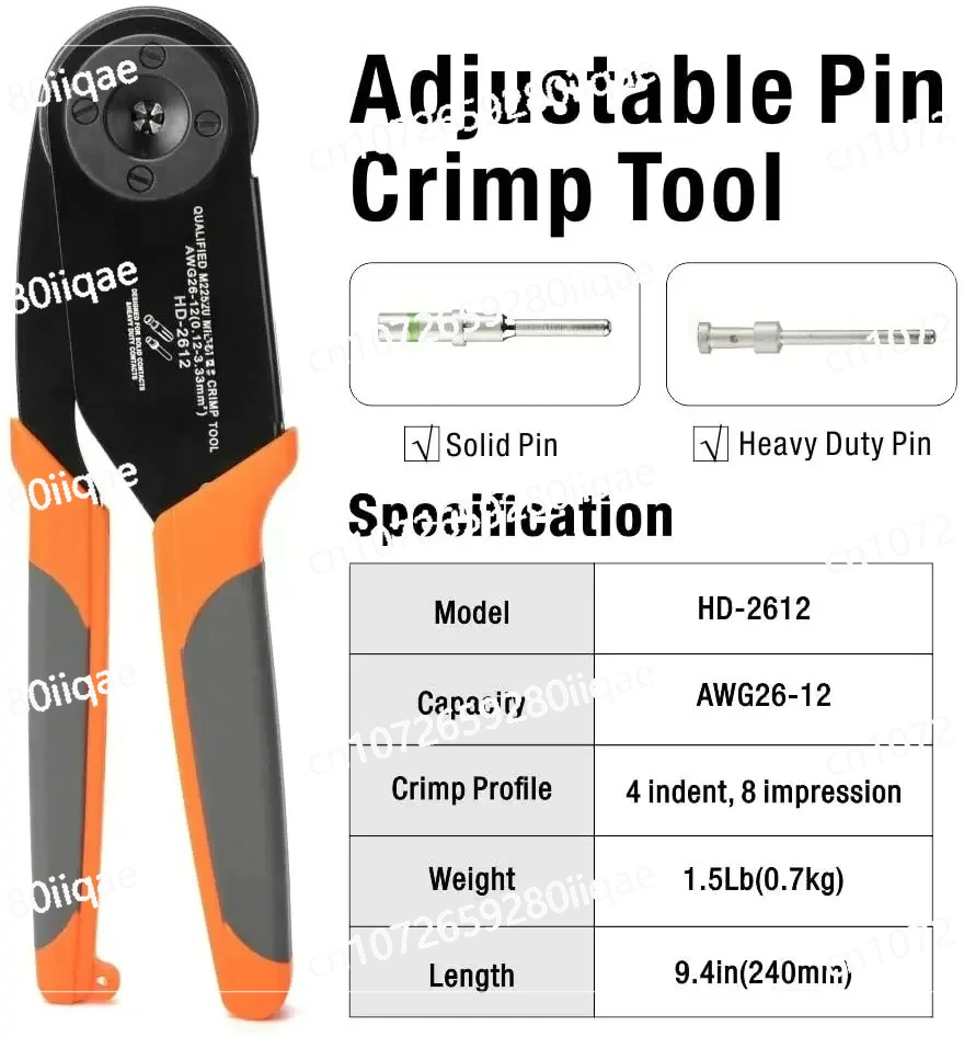 HDT-48-00 Adjustable Pin Crimping Plier Crimp Tool for Size 14,16,20 Solid Contact Work with Deutsch Connector HD-2612