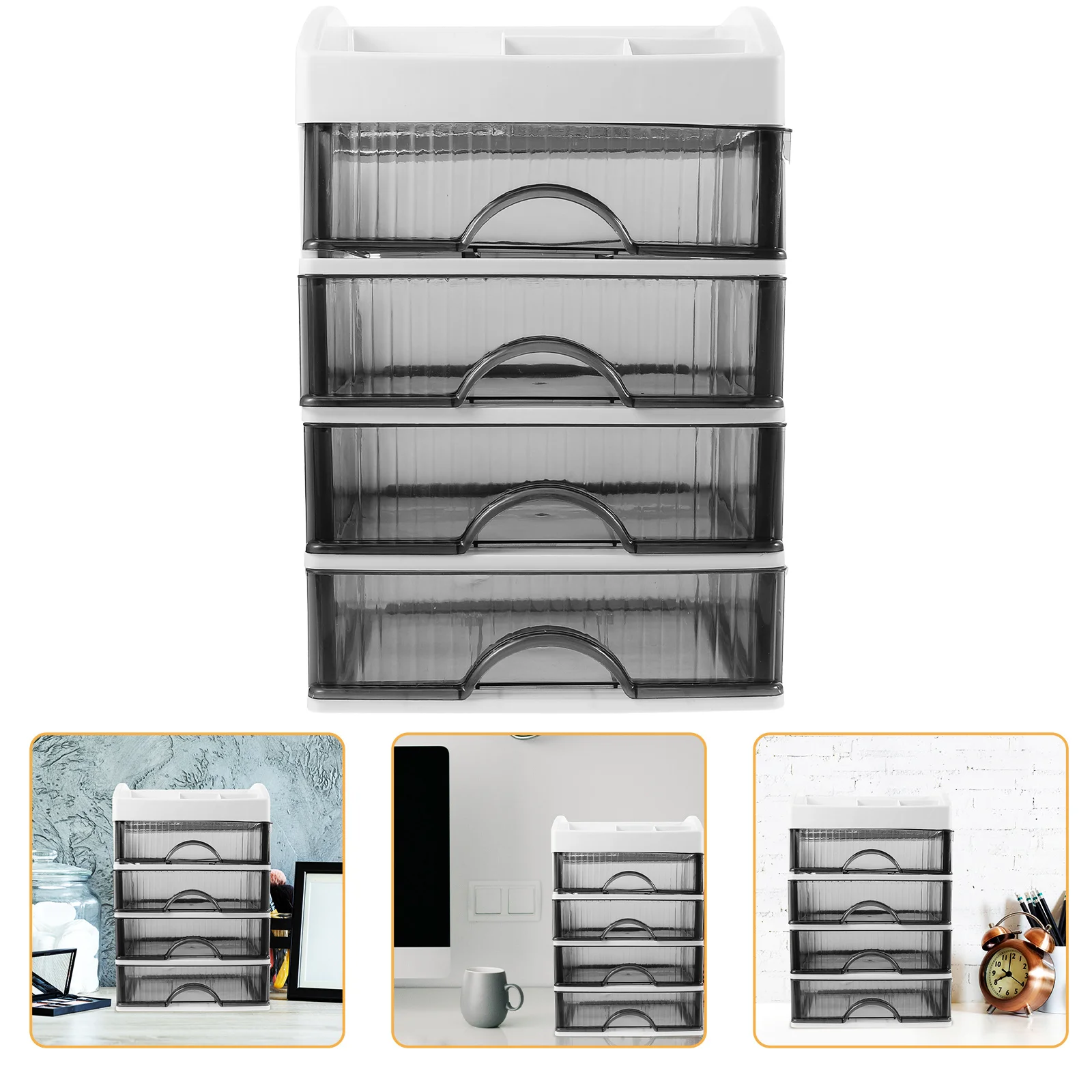 

Modern Desk Organizer with Drawers Multi-Layer Plastic Storage for Efficient Use of Space and Easy Access to Items