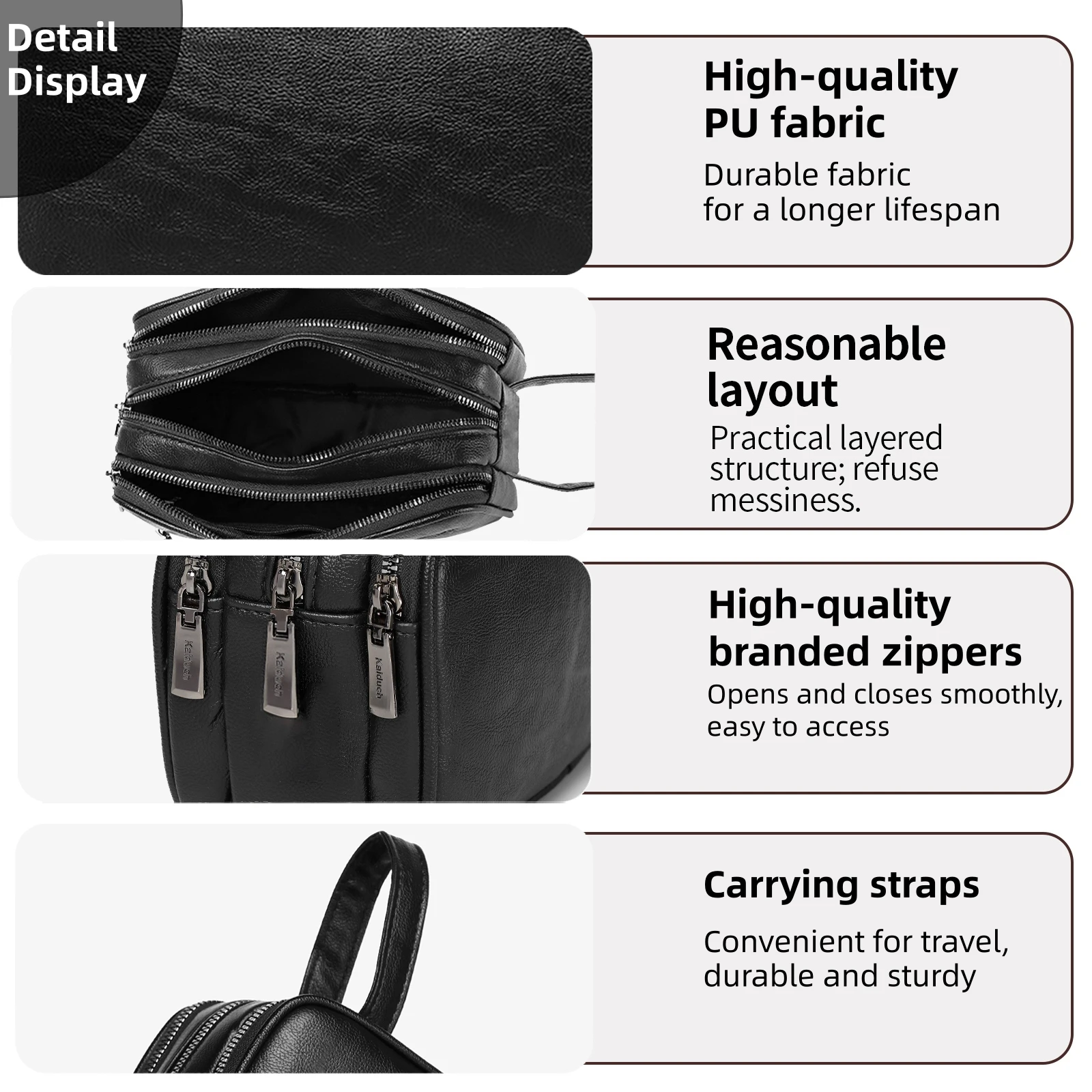Herren PU-Leder Clutch-Tasche mit Handschlaufe, Mehrfach-Fächer Reißverschluss-Handtasche, Große Kapazität Organizer-Tasche – Detail 3