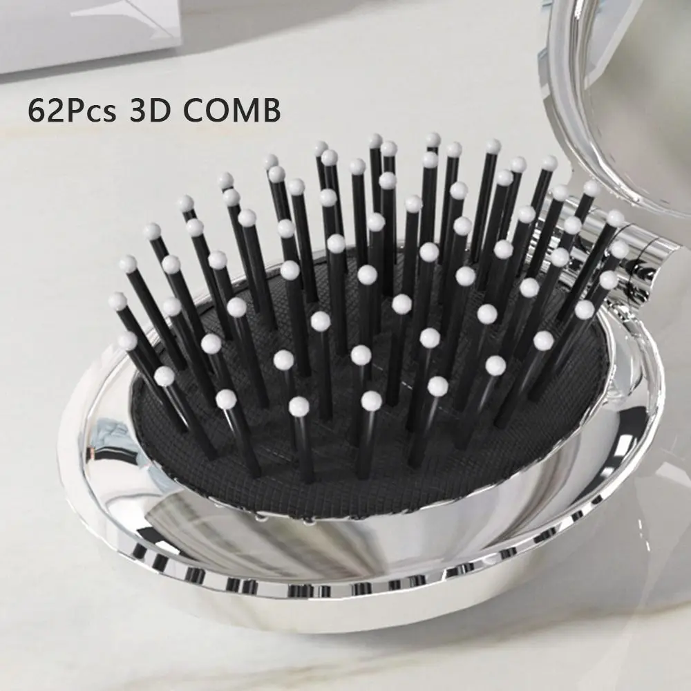 Mini brosse à cheveux de massage de poche argentée pour filles et femmes, peigne pliant, rond, portable, petit, voyage, accessoires de style miroir