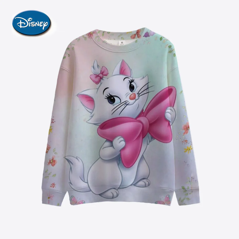 Disney Mary Cat Cartoon Printed Women\'s Sports Shirt Long Sleeve Round Neck Pattern Hoodie Couple Valentine\'s Day Gift Women\'s W