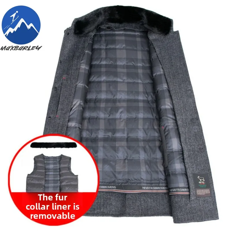 Maxbarley Winter Woolen Coat Men Fashion Detachable Down Jacket Fur Collar Warm Overcoat Korean Designer Double-sided Wool Coat