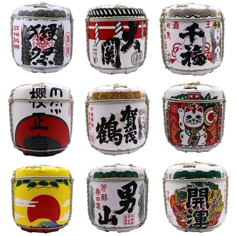 Japanese Simulation Sake Jar and Decoractive Barrel Sushi Restaurant Display Foam Box Stomper Home Club Bar Decoration