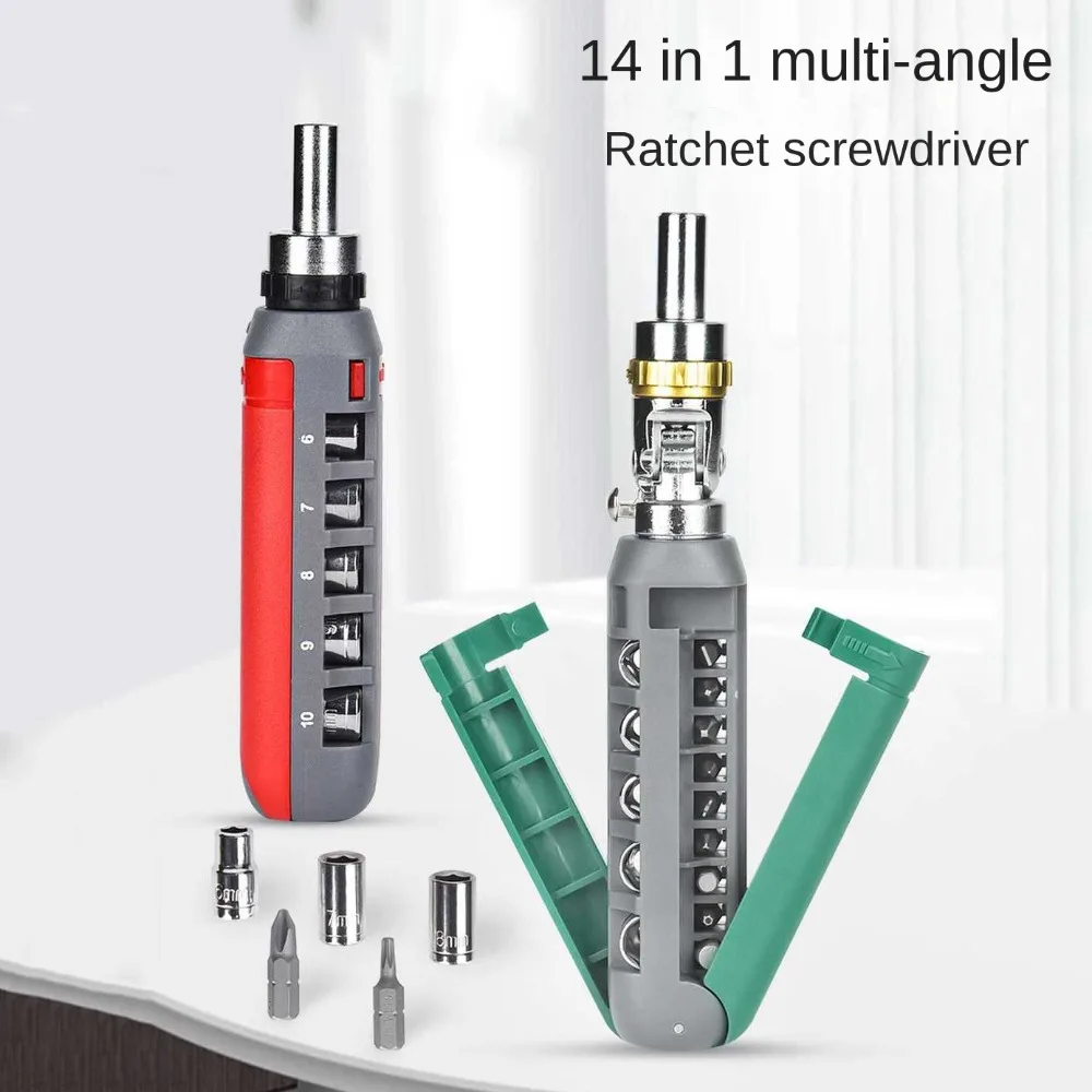 

Отвертка с храповым механизмом из хромованадиевой стали, 0-180 градусов, многофункциональный инструмент для ремонта, отвертка 14 в 1