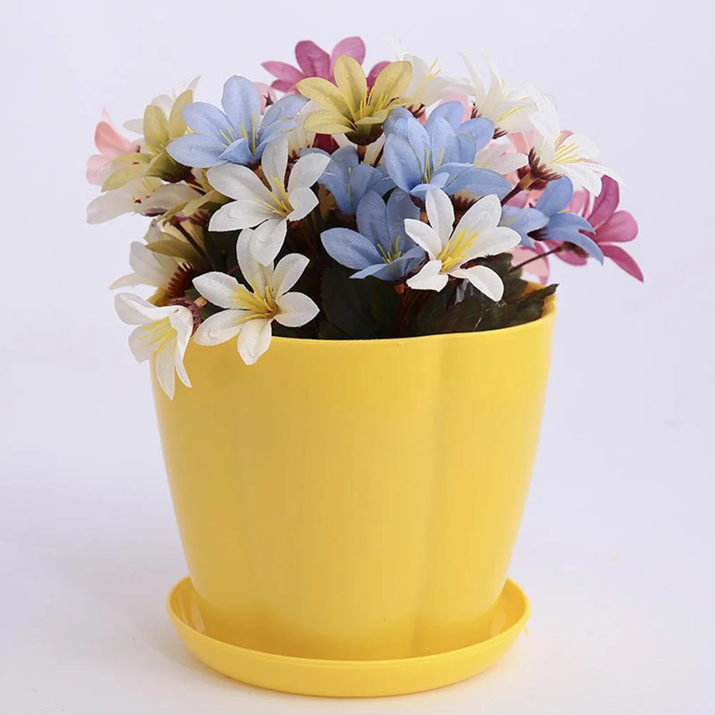 

9pcs Candy Colored Flower Pots Thickened Petal Shape Plant Pot Round Creative Plastic Pot Indoor Leakproof Draining Holes