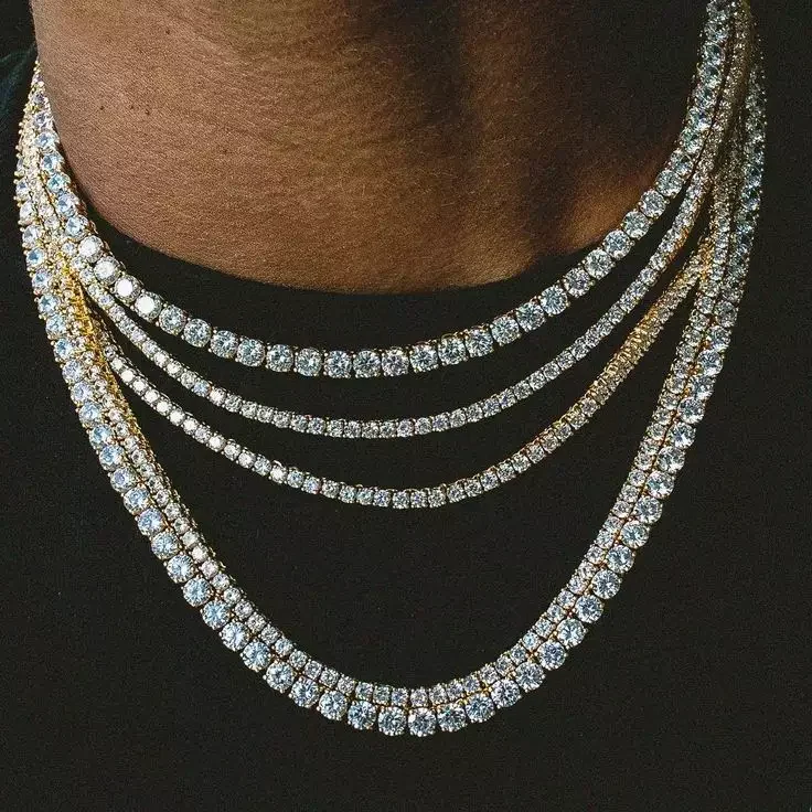 3MM 4MM 5MM 5A Cubic Zirconia CZ Tennis Chain Necklace Wysokiej jakości Iced Out Bling Hip Hop Men Boy Classic Basic Chains — zdjęcie 4