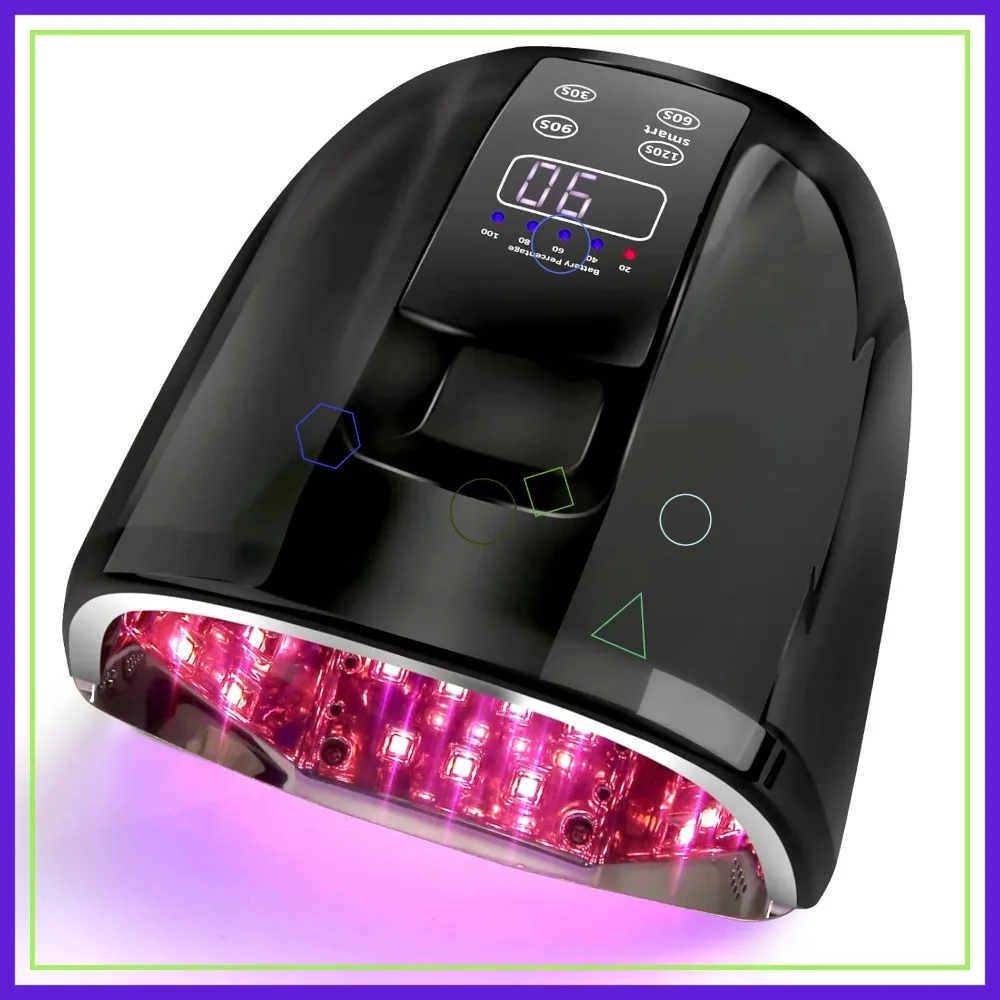 

90W Wireless UV LED Nail Lamp with 45 Beads, 4 Timer Settings, LCD Display for Gel Polish Curing - Black