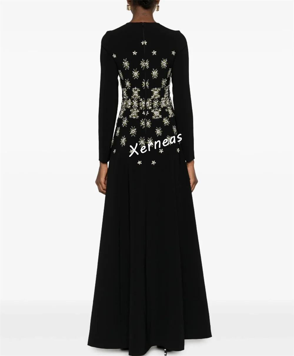 Personalizado clássico mangas compridas gola alta a linha vestidos longos vestidos de noite femininos sob medida ocasião elegante vestido de festa