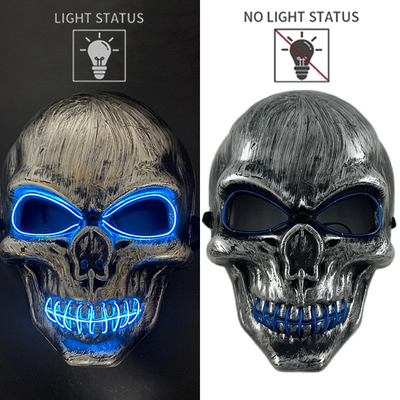 Halloween Skull Skeleton Head Headwear Horror Party Mask Light Up In The Dark Night Disguise Glowing Purge Mask For Halloween