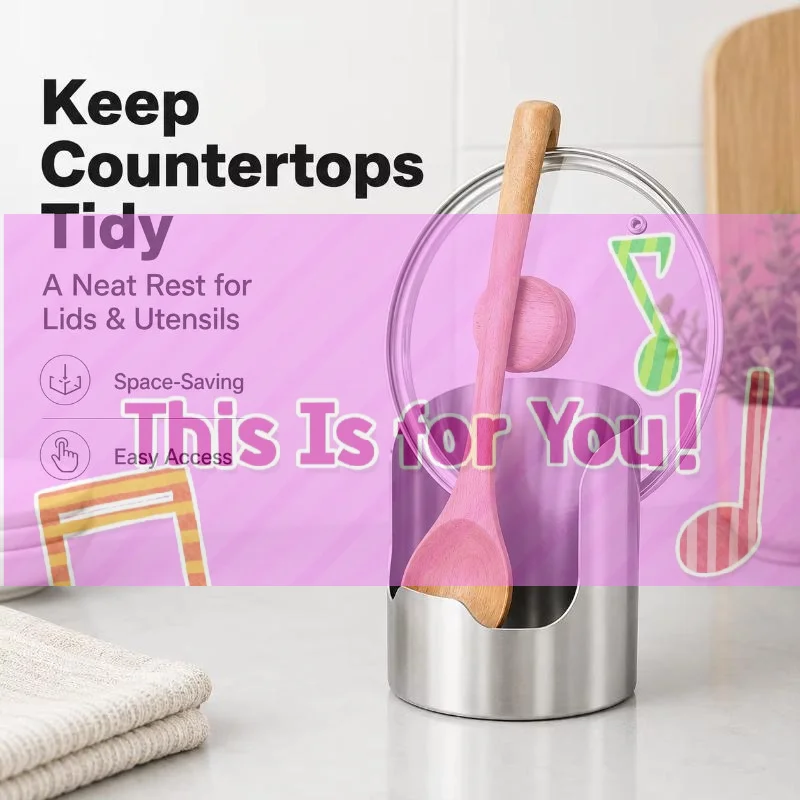 【HMA】Stainless Steel Pot Lid Holder Spoon Holder Rust-Resistant And Features Compartment Heat-Resistant Easy To Clean
