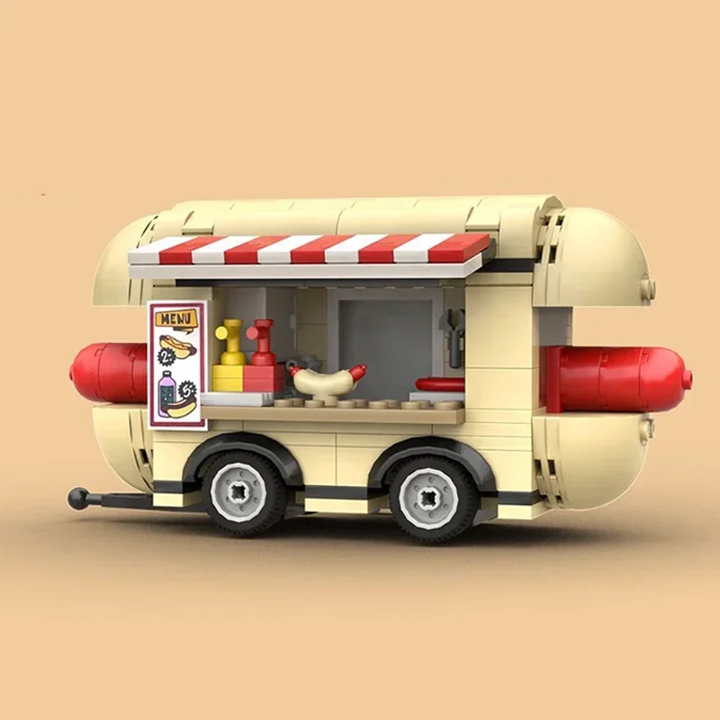 Moc Building Block Hotdog Trailer Store Model Technology Brick DIY Assembly Modular City Street View Toy For