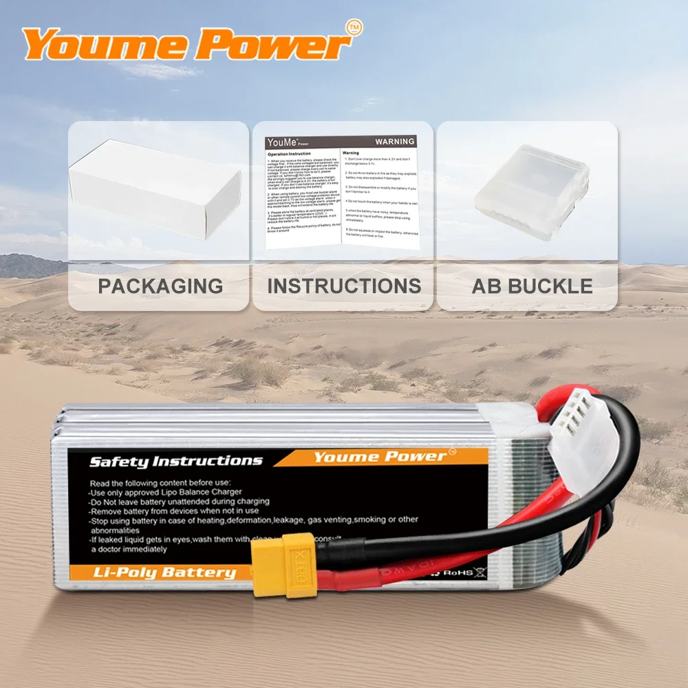 Youme 2S 3S 4S 6S Lipo Battery 3300mah 4500mah 5200mah 6200mah 6500mah 60C T Deans XT60 For FPV Airplanes Heli Car RC Parts