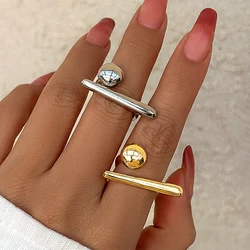 Creative Irregular Geometric Tiny Ball Open Ring for Women Wedding Punk Gold Color Adjustable Finger Ring Couple Accessories New