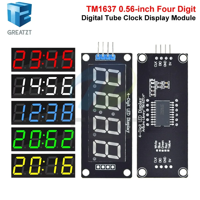 TM1637 LED Display Module for Arduino 4 Digit Tube 7 Segment 0.56 inch Time Clock Indicator Module Red Blue Green Yellow White