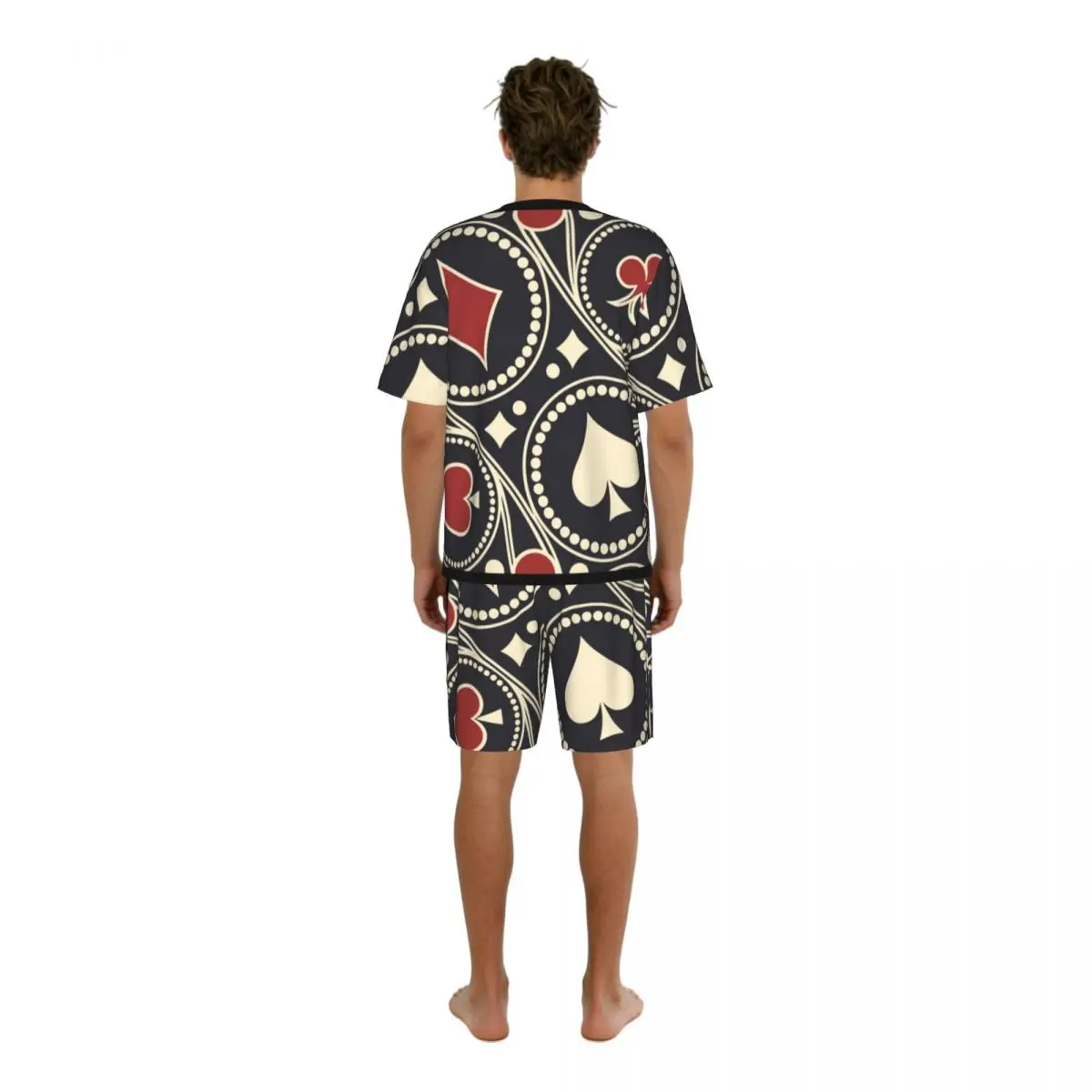 Summer Men Pajama Set Playing Cards Pattern In Vintage Style Short Sleeve Sleepwear Casual Homewear Loose Fit Nightwear