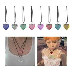 Elegant Clear Glass Heart Pendant Neckband Choker Collar Necklace Choker Long Lace up Necklace Fashion Y2K Jewelry