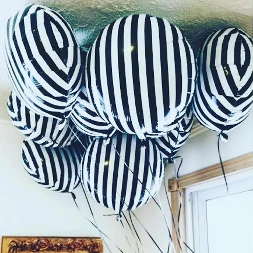 

10PCS Halloween Ceremonies Holiday Racing Car Parties Decoration Black and White Striped Foil Balloons Birthday Party Baby Showe