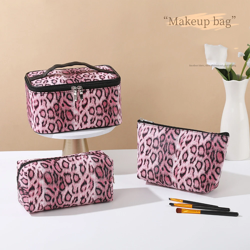 PU Korean Leopard Makeup Bag Retro Portable Large Capacity Toilet Handheld Fashionable Versatile Multi Functional Storage Bag