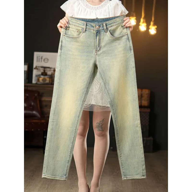 جينز رجالي 2025 صيفي جديد عصري ماركة سليم صالح صغير القدم الاتجاه المألوف عادية رقيقة ريترو الدينيم السراويل