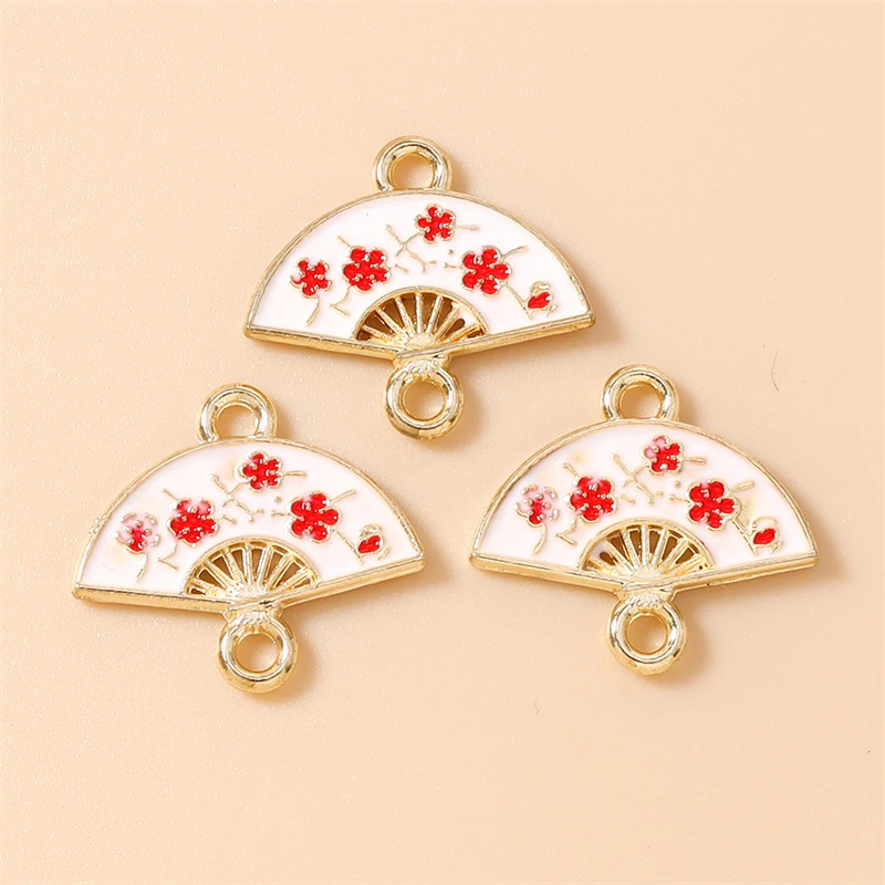 20 Stück 16x14mm Niedliche Emaille-Blumen-Fächer-Anhänger Verbinder für Schmuckherstellung DIY Halsketten Armbänder Handgemachtes Zubehör – Detail 8