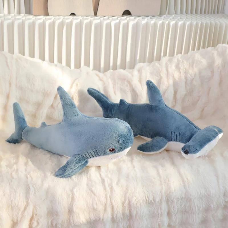 55cm Hammerhead Shark Plush Pillow Stuffed Blue Grey Scary Giant Aquatic Animal Doll Plush Toy Sleeping Companion Present