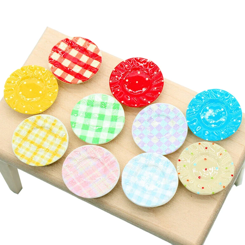 5Pcs/set 1:12 Dollhouse Mini Resin Food Plates Simulation Dining Plate Pretend Play Toys Dolls House Kitchen Accessories Random