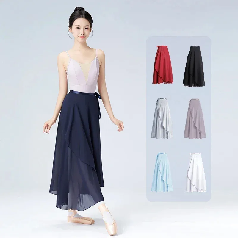 25COSWomen Long Chiffon Ballet Skirt Black Dance Wrap Skirts with Adjustable Tie Semi-sheer view 3