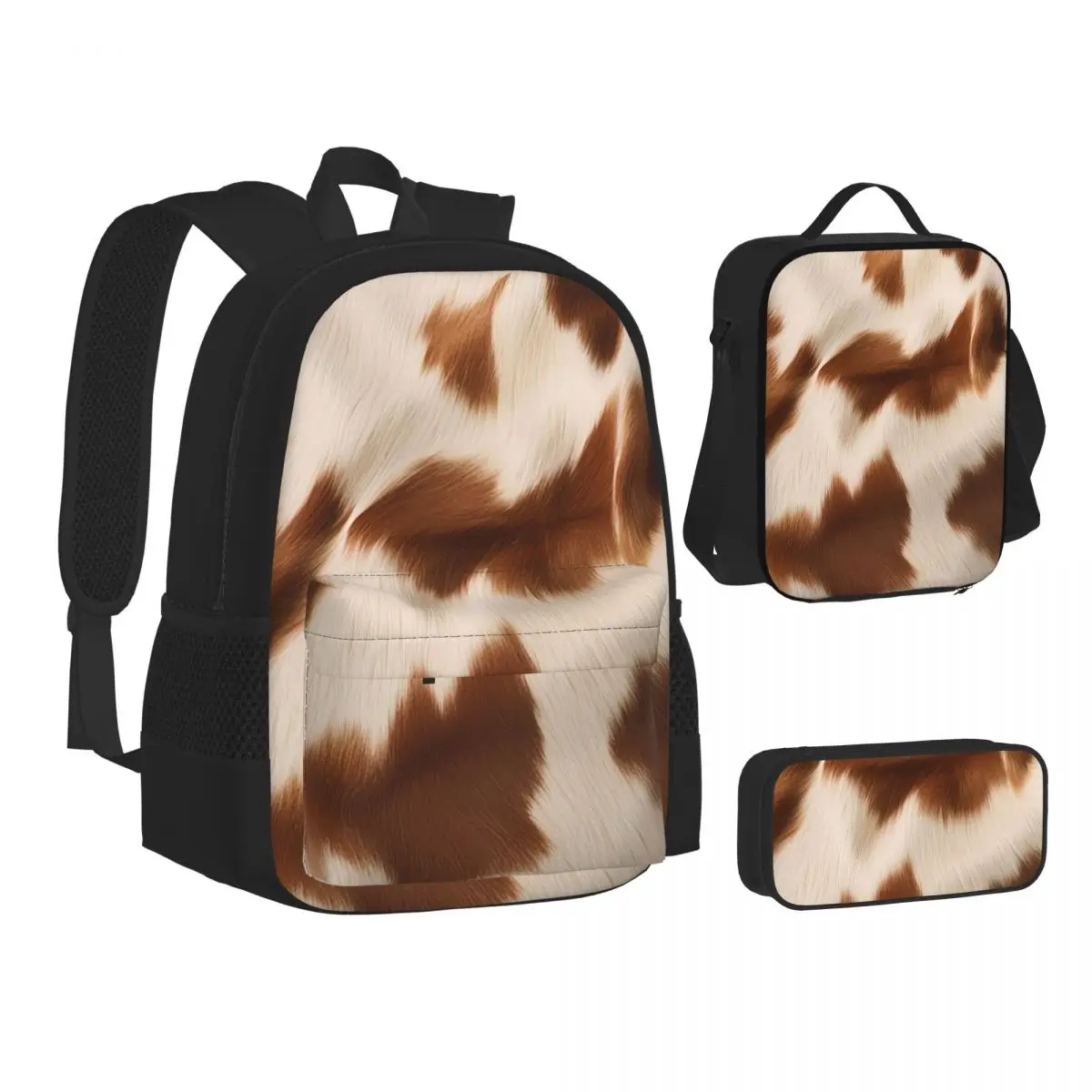

Stylish Cow Fur CowhideTexture Cow Skin Print PatterBackpacksStudents School BagsKids Rucksack Lunch Bag Pen Bag Three-Piece Set