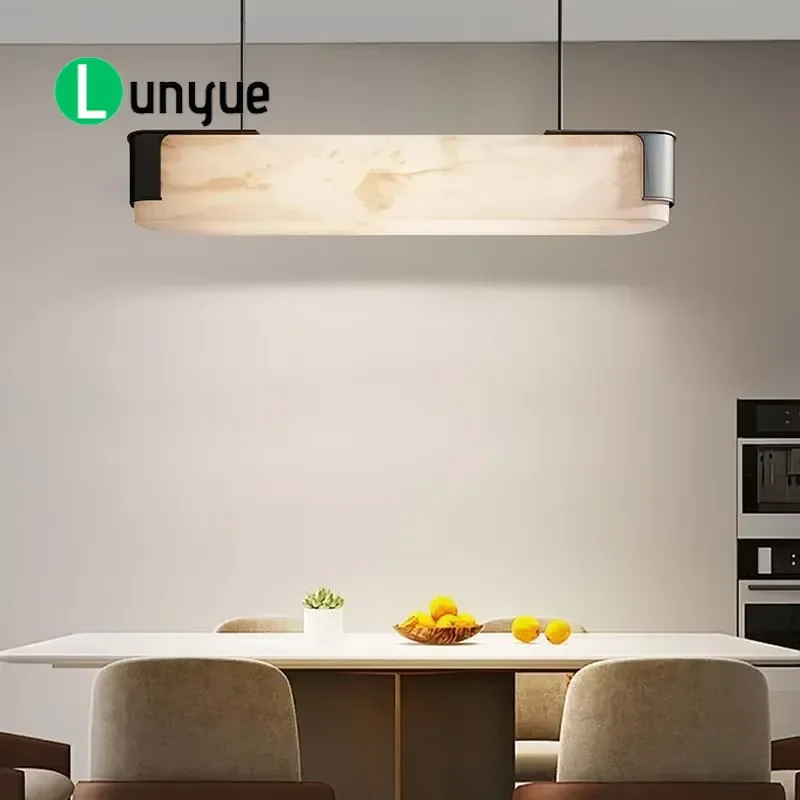 Modern Luxury Marble Linear Chandelier Hardware Fittings for Kitchen Island Dining Room Long Pendant Light Fixture Decor