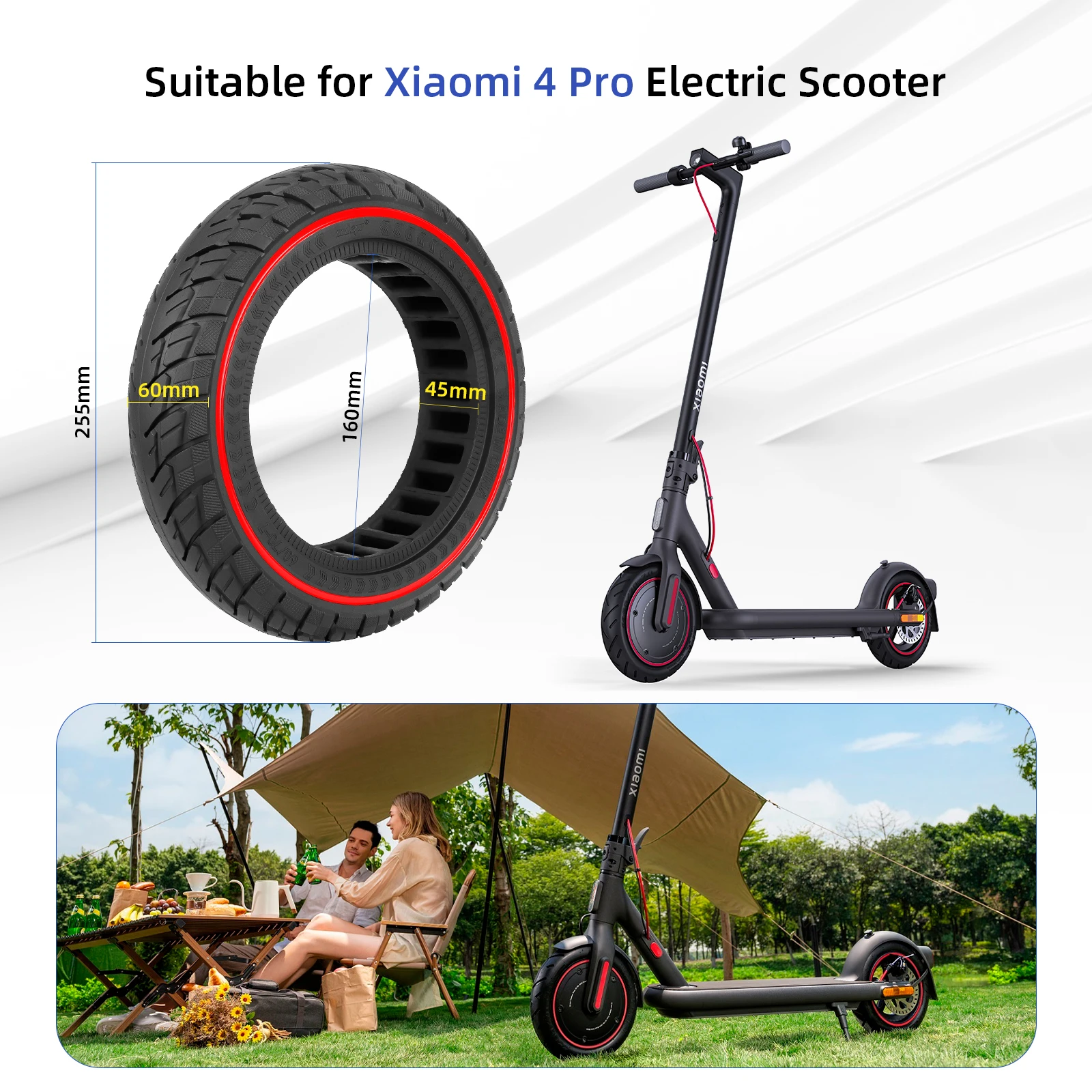 Ulip 10Inch 60/70-7.0 Off-Road Solid Tires For Xiaomi Scooter 4 Pro Wear-resistant Puncture-proof Tyres Rubber Replacement Parts