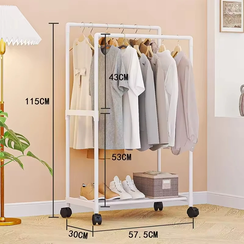 Mobile Multifunctional Double Pole Clothes Rack With Wheels Integrated Rack For Storing Clothes And Shoes Simple clothes hanger